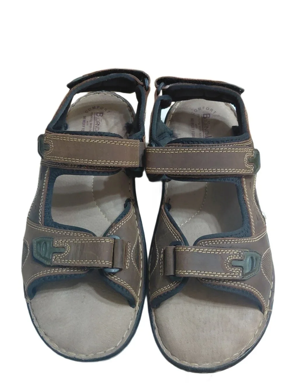 Bjorndal Men's Brown Leather Outdoor Sandals Adjustable Cushioned Size 12